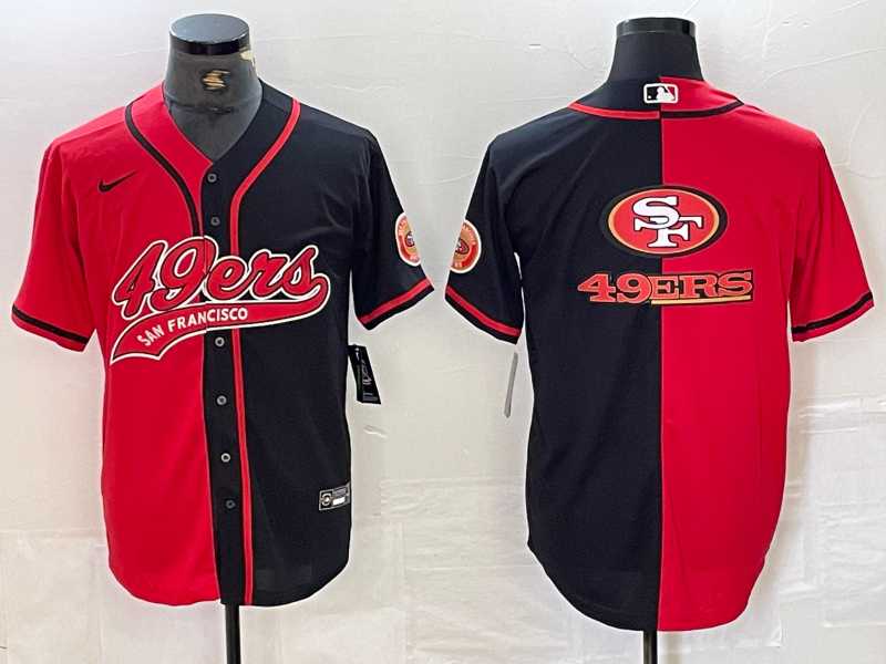 Men%27s San Francisco 49ers Big Logo Red Black White Blue Two Tone Stitched Baseball Jersey